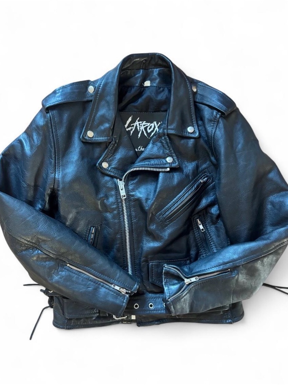 Vtg LA ROXX Harley Davidson Leather Biker Jacket 80s 90s Rockstar Moto Small